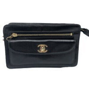 Chanel clutch bag Coco Mark turnlock black leather